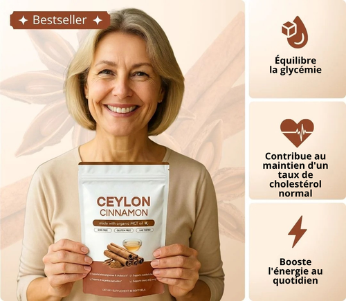 Cannelle de Ceylan (équivalent à 7200 mg) mélangée à de l'huile MCT