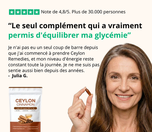 Cannelle de Ceylan (équivalent à 7200 mg) mélangée à de l'huile MCT